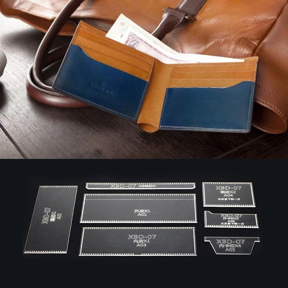 balikha 7 Pieces DIY Leathercraft Acrylic Purse Short Wallet Pattern Templates Stencils 110x950x16mm