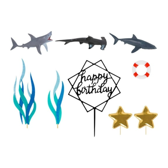 balikha 9 Pieces Shark Cake Toppers Birthday Party Decor for Festival Congratulation