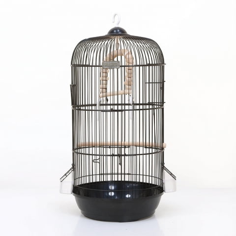 balikha Bird Cage Round Birdcage Parrot Cage Removable Tray Classic Black Finish for Small Parrots Indoor Corners and Tabletop Use