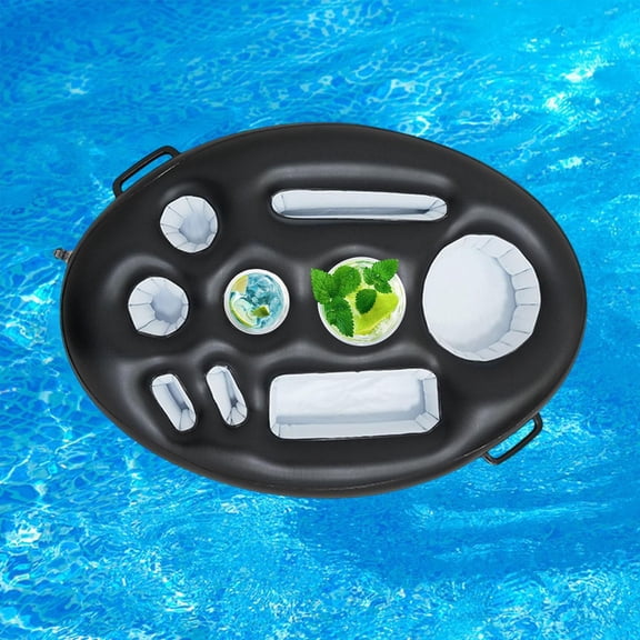 balikha Drink Holder Inflatable with 9 Holes Pool Drink Floats for Food Serving Swimming Pool Salad Bar Tray black