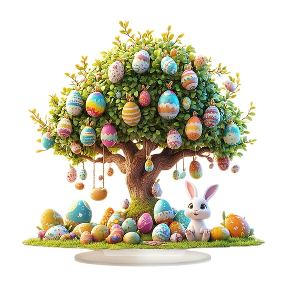 balikha Easter Eggs Desktop Ornament Rabbits Pattern Easter Decoration Modern Simplicity Gifts Tree Pattern Display Plaque for Bedroom