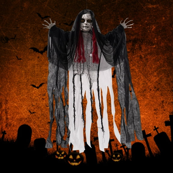 balikha Electric Halloween Horror Hanging Woman Ghost 40inch Long for Trick or Treat