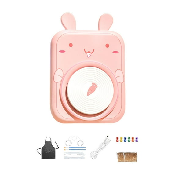 balikha Electric Pottery Wheel Set for Kids Porcelain Machine ,DIY Pigments, Beginner Pottery Machine Complete Pottery Kit Pink Bunny