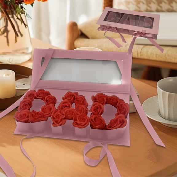 balikha Empty Flower Box in The Shape of A Letter for Dad, Filled Souvenir Gift Box, Creative Soap Bag for Fathers' Day, DIY Decoration pink
