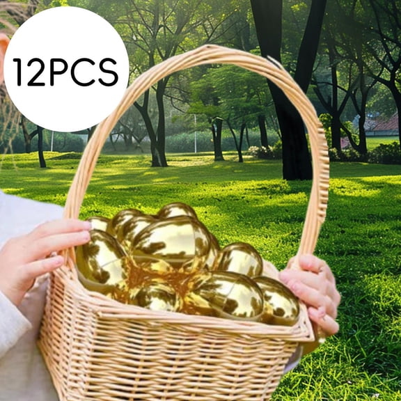 balikha Golden Eggs Basket Stuffers Games Unfilled Festive with Hinge Easter Hunt Supplies Fillable Easter Eggs for Classroom Rewards , 12pcs