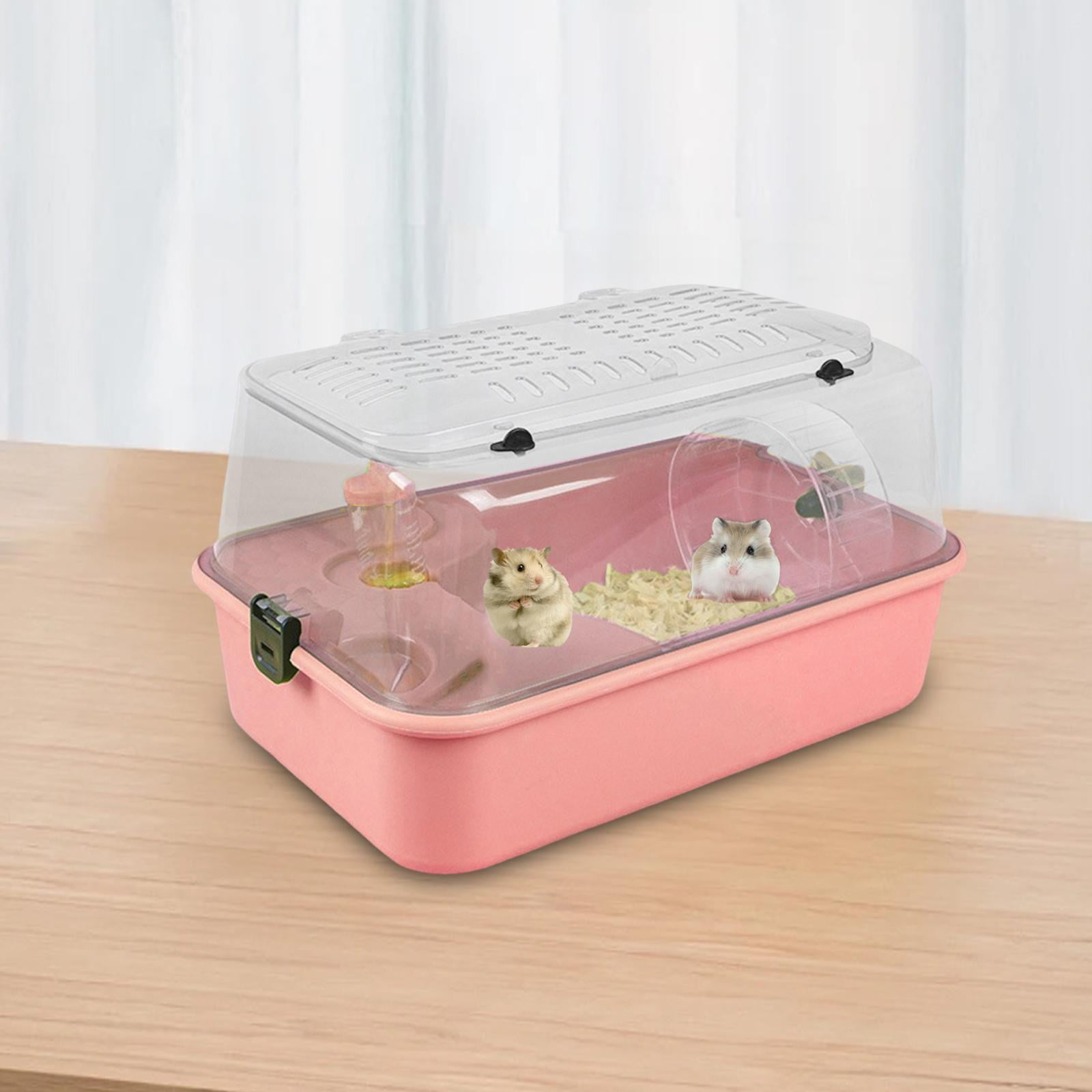 balikha Hamster Cage Run -out Carrier Sleep with Water Bottle Training Wheel Hamster Living Space Small Animal Cage for Mice Sugar Glider Pink