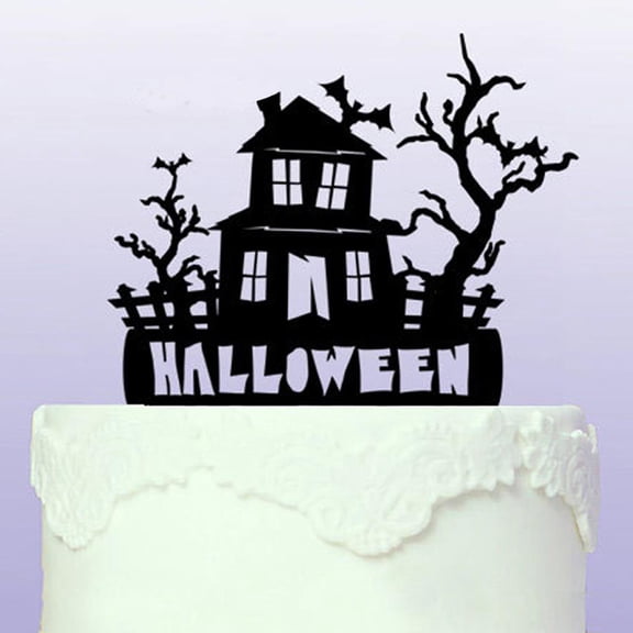 balikha Horror Cake Topper Cake Topper Cake Topper Cake Topper Muffin Picker With Haunted House Design, Black