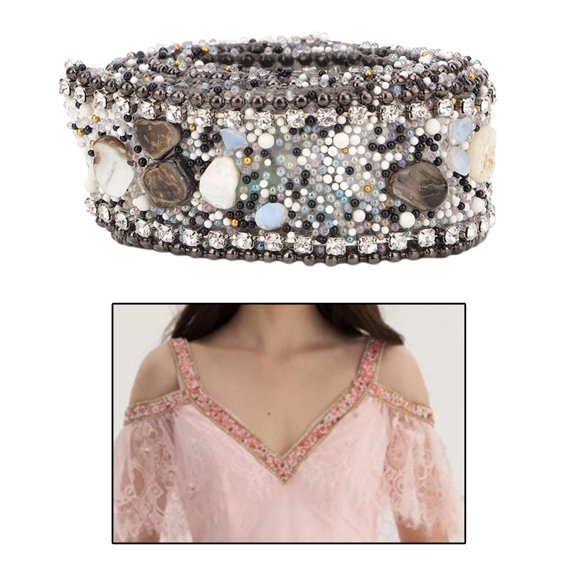 balikha Lace Ribbon 2.5cm Rhinestone Gravel Shell Trims DIY Ribbon Lace for Applique Headband Sewing DIY Craft - Black