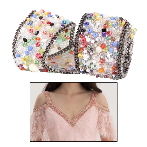 balikha Lace Ribbon 2.5cm Rhinestone Gravel Shell Trims DIY Ribbon Lace for Applique Headband Sewing DIY Craft - Colorful Multicolor