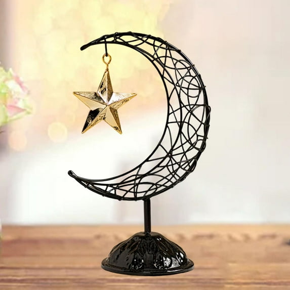 balikha Moon Star Ornament Tabletop Decor Iron Ideal Gift for Eid Party Decor, Ramadan Art, Ramadan Decoration for Home Decor Bedroom Black