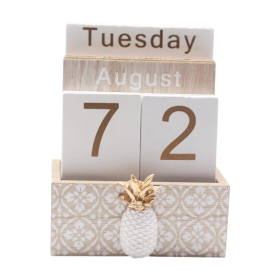 balikha Perpetual Calendar Wood Block Calendar Desk Desktop Home Rustic Decor Desktop Standing Calendar for Bar Nursery Dorm Birthday Pineapple