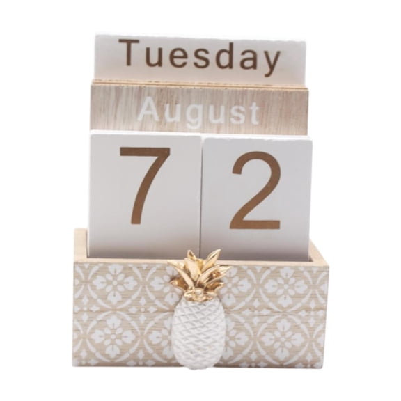balikha Perpetual Calendar Wood Block Calendar Desk Desktop Home Rustic Decor Desktop Standing Calendar for Bar Nursery Dorm Birthday Pineapple