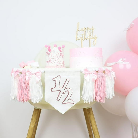 balikha Pink 1/2 Birthday High Chair Banner Photo Prop for Nursery Bedroom Kids Room