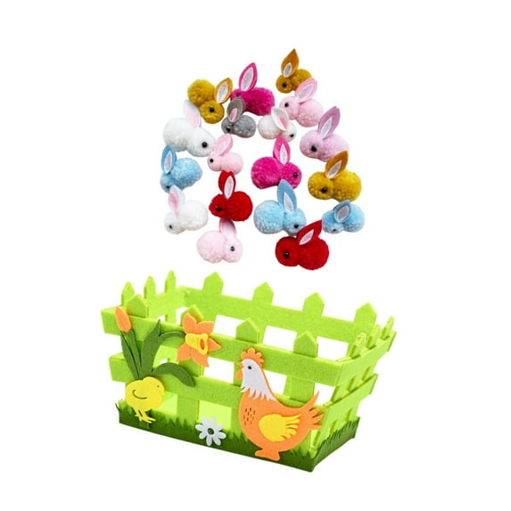 balikha Prefilled Easter Basket Basket Stuffers Fillers Organizer Gift Stuffed Animals Rabbits for Holiday Adults Boys Girls Children Fence Hen