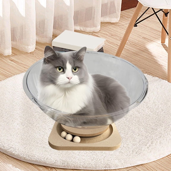 balikha Space Capsule Cat Bed Indoor Nest Hammock House With Stable Base Acrylic And Density Board Structure Transparent Dome For Rest And Play suitable for 42cm