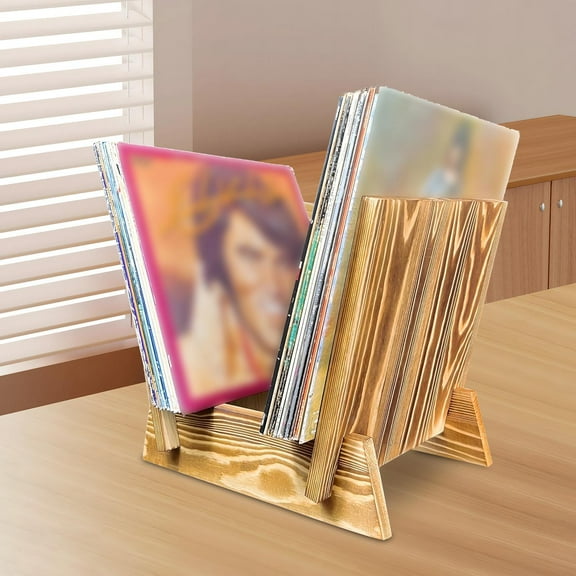 balikha Wooden Desktop Bookshelf Bookshelves Bracket Decoration Practical Records Organizer Display Rack Wooden Records Holder for Home