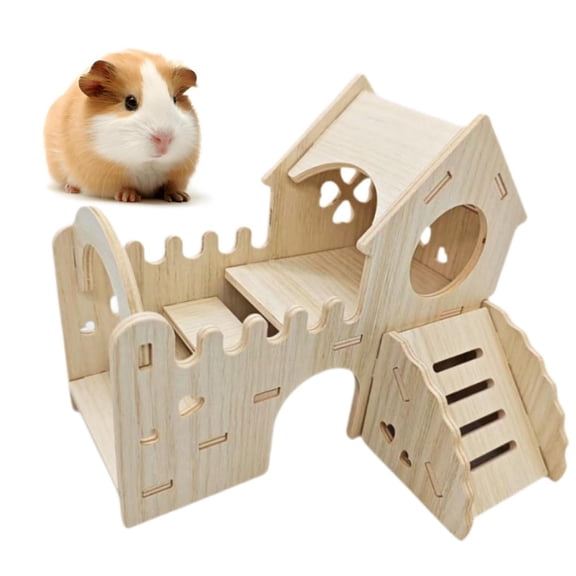 balikha Wooden Hamster House Hut, Funny Hiding Place with Climbing Manager Habitat for Small Animals Rats Racing Mice Mice Syrian Hamster