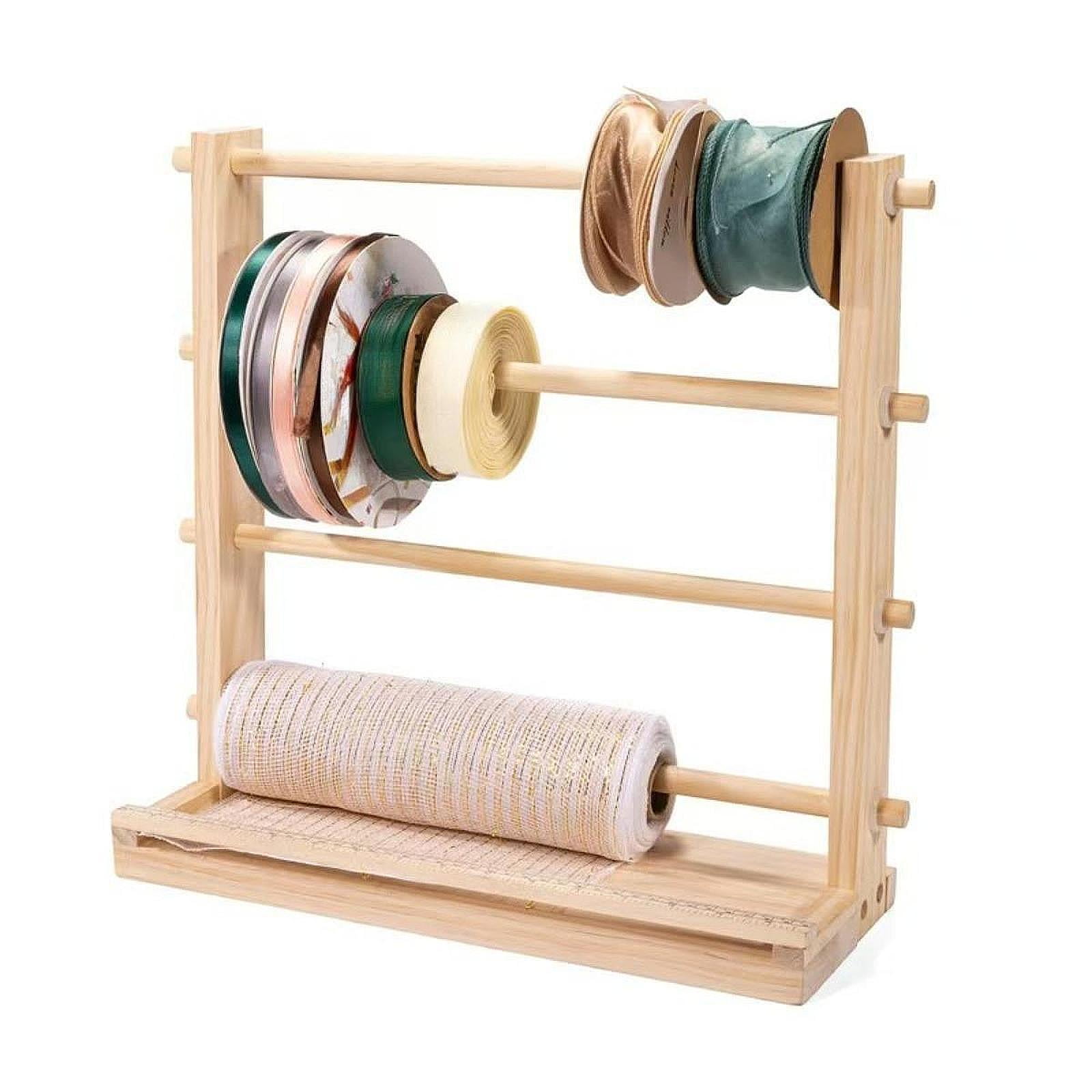 balikha Wooden Ribbon Organizer Ribbon Holder Desktop Display Stand Yarn Holder Storage Organizer for Sewing Craft Washi Tape Florist