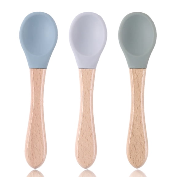 bamboo Baby Feeding Spoons with Soft Curved Silicone Tips for Toddlers and Infants-style4-