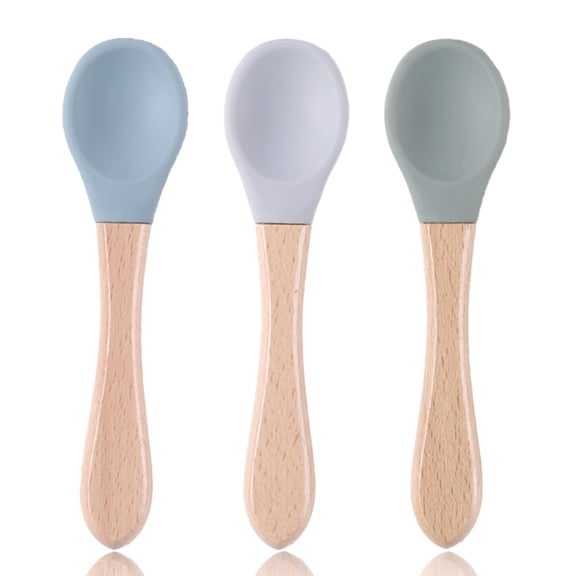 bamboo Baby Feeding Spoons with Soft Curved Silicone Tips for Toddlers and Infants