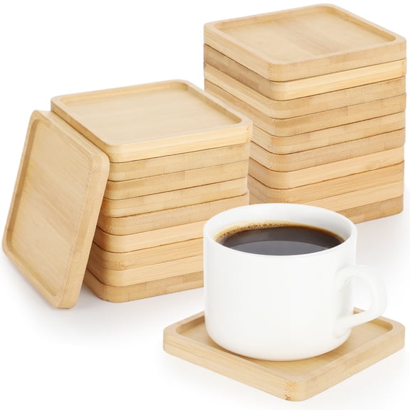 20 Pcs Wood Coasters, 3.5 x 3.5 in Blank Wooden Coasters with Recessed Groove, Wooden Bases and Plant Pot Saucer for Coffee Drinks, DIY Crafts, Succulents, Home Decor