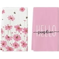 thumbnail image 1 of bamooi Pink Flowers Bee Hello Sunshine Spring Kitchen Towels Dish Towels, 18x26 Inch Seasonal Summer Holiday Decoration Hand Towels Set of 2, 1 of 6