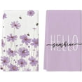 thumbnail image 1 of bamooi Purple Flowers Bee Hello Sunshine Summer Kitchen Towels Dish Towels, 18x26 Inch Seasonal Holiday Decoration Hand Towels Set of 2, 1 of 6