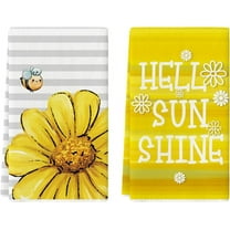 bamooi Stripes Daisy Bees Spring Kitchen Towels Dish Towels, 18x26 Inch Hello Sunshine Seasonal Summer Decoration Hand Towels Set of 2