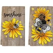 bamooi Wood Sunflowers Bee Sunshine Spring Kitchen Towels Dish Towels, 18x26 Inch Farmhouse Summer Floral Decoration Hand Towels Set of 2