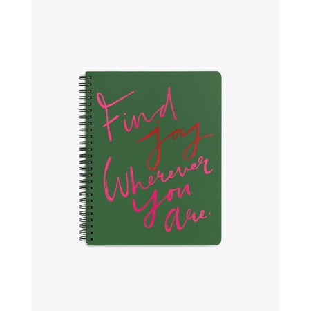 ban.do Green Rough Draft Mini Spiral Notebook with Saying, 9" x 7" with Pockets and 160 Lined Pages, Find Joy
