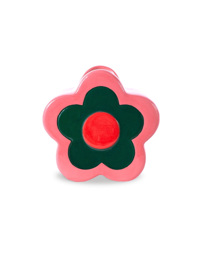 Pink and Green Ceramic Flower-Shaped Table Vase