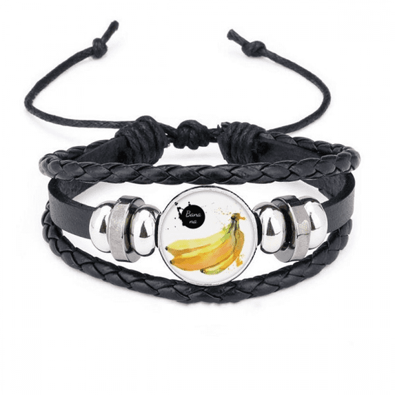 banana watercolor fruit tasty health bracelet braided leather woven wristband