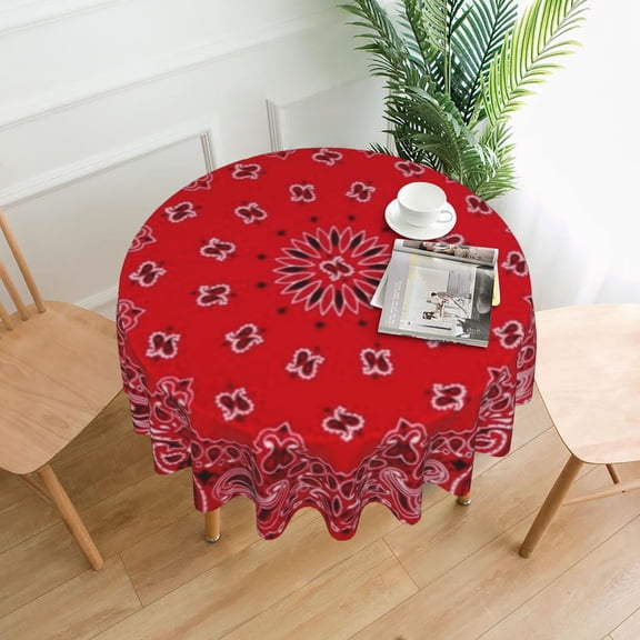 bandana-art-red-southwestern-comforters Round Tablecloth 60 Inch,Washable Decorative Polyester TableClothes Cover for Dining Table Banquets Buffet Parties and Picnic