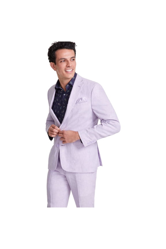 Mens Slim fit Suit Jacket Blazer 44 L Lavender Purple Solid Linen