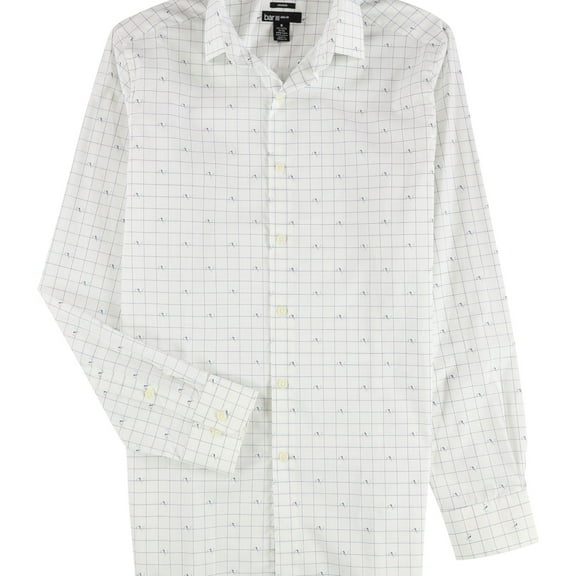 bar III Mens Birds On The Wire Button Down Dress Shirt, White, 14"-14.5" Neck 32"-33" Sleeve