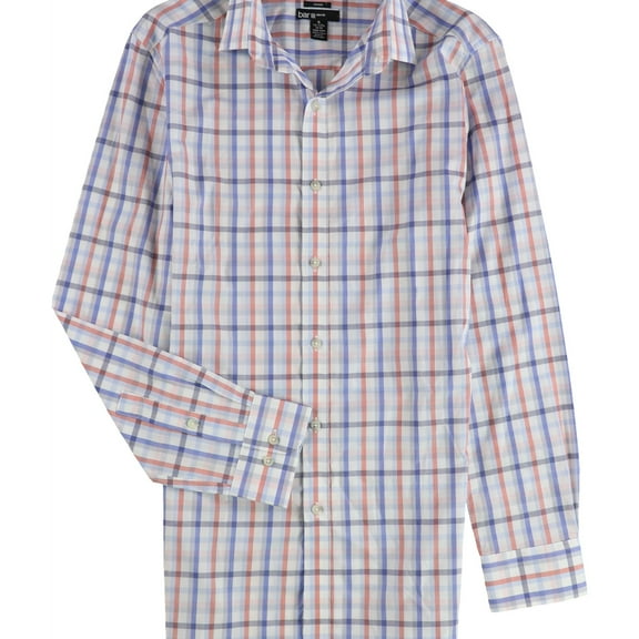 bar III Mens Check Button Down Dress Shirt, Blue, 14.5" Neck 32"-33" Sleeve