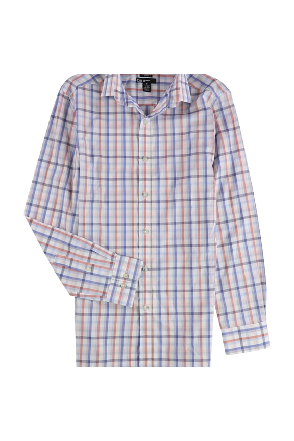 Mens Check Button Down Dress Shirt, Blue, 14.5" Neck 32"-33" Sleeve