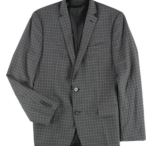 bar III Mens Check Two Button Blazer Jacket, Grey, 42 Long