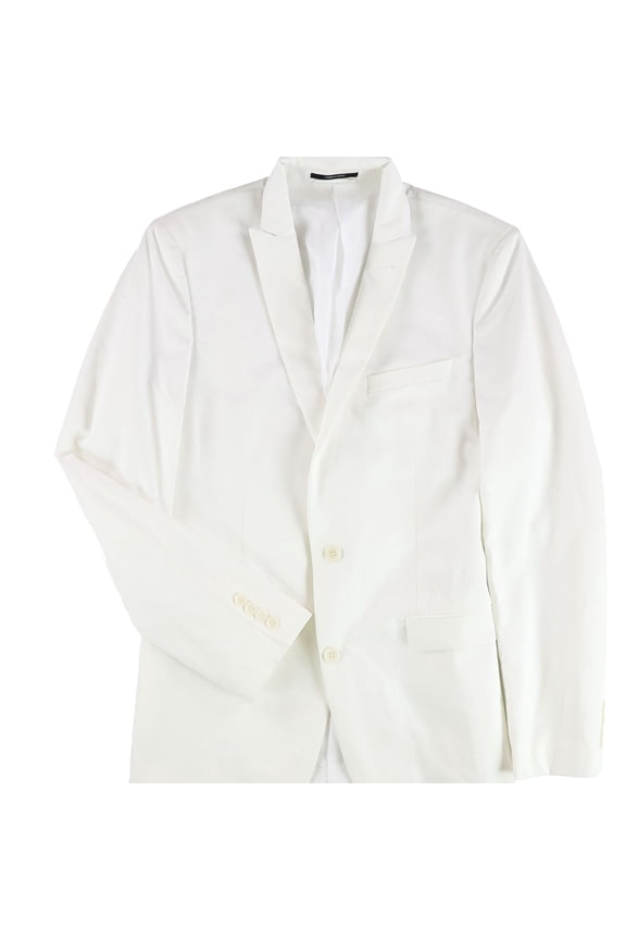 Mens Cotton Dinner Two Button Blazer Jacket, White, 40 Long