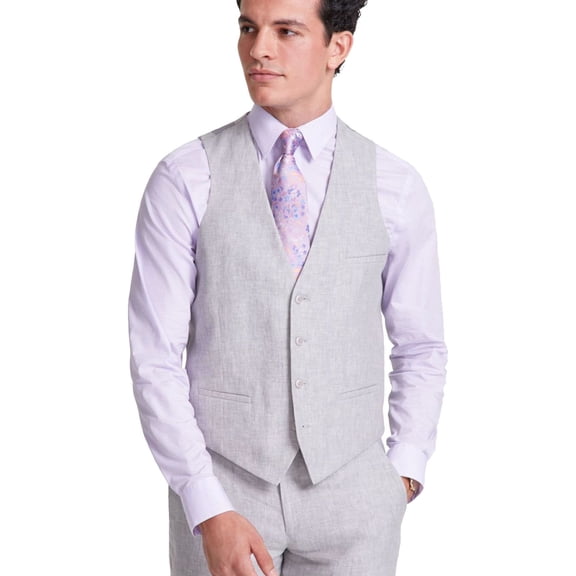 Bar Iii Mens Slim fit Button-Up Suit Vest Large Grey Linen