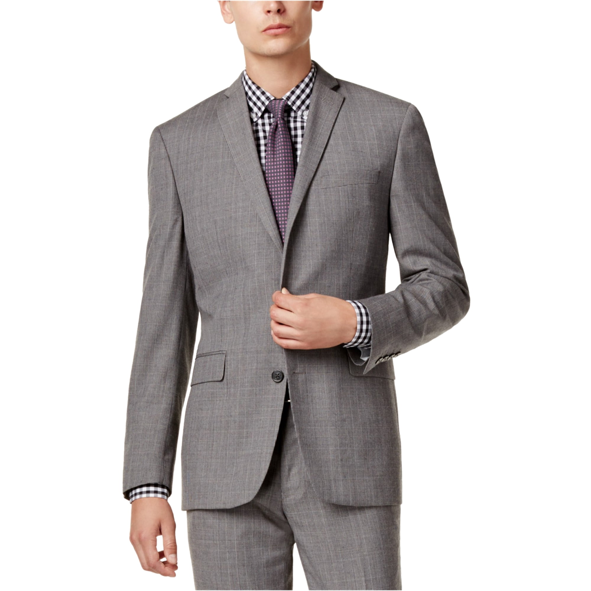 bar III Mens Glen Plaid Two Button Blazer Jacket Grey 38 Short