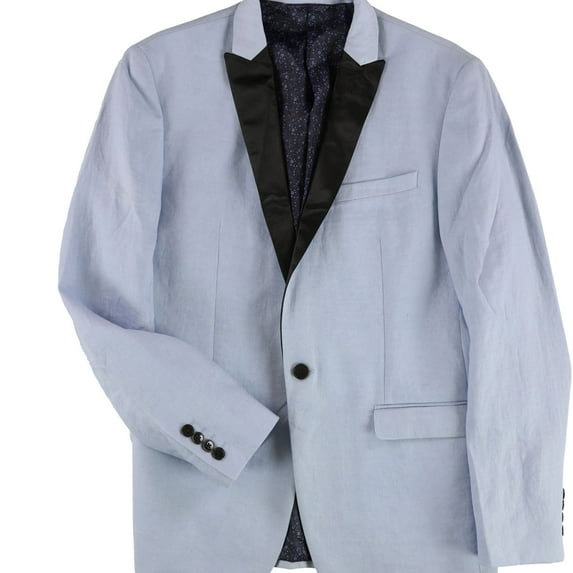 bar III Mens Linen Dinner One Button Blazer Jacket, Blue, 42 Long