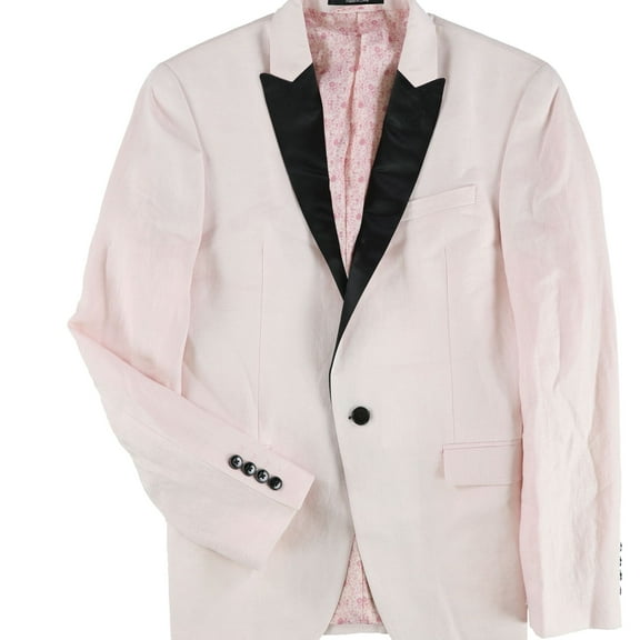 bar III Mens Linen Dinner One Button Blazer Jacket, Pink, 36 Short