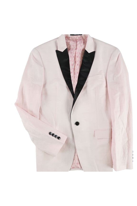 Mens Linen Dinner One Button Blazer Jacket, Pink, 44 Long