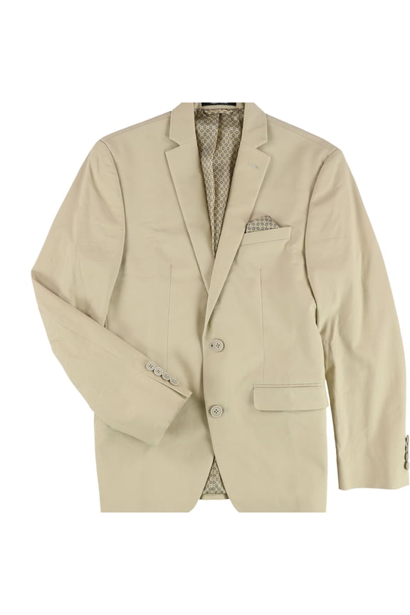 Mens Notched Lapel Two Button Blazer Jacket, Beige, 38 Regular