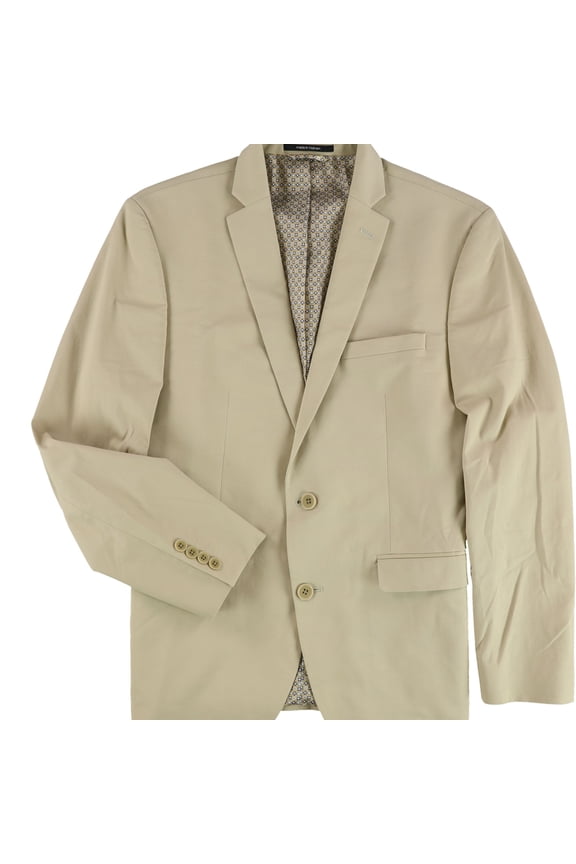 Mens Notched Lapel Two Button Blazer Jacket, Beige, 40 Short