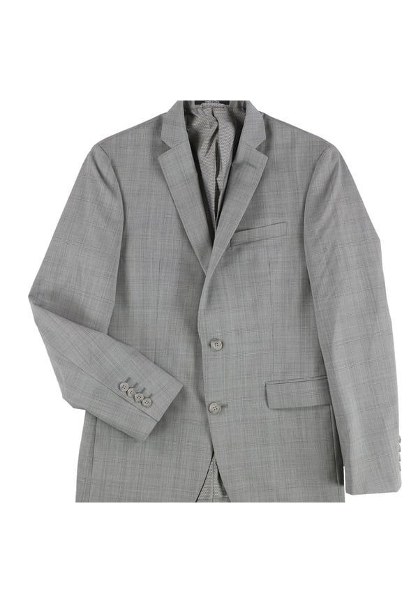 Mens Slim Fit Plaid Two Button Blazer Jacket, Grey, 38 Short