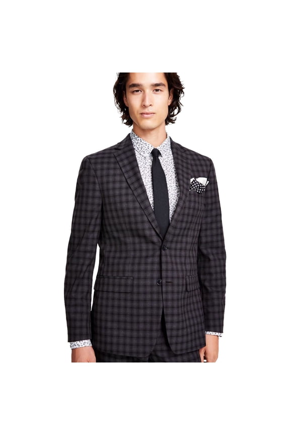 Mens Slim fit Suit Jacket Blazer 46 L Dark Brown Check