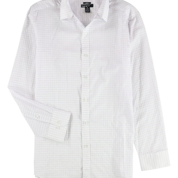 bar III Mens Twill Gingham Button Down Dress Shirt, Purple, 14" Neck 32"-33" Sleeve