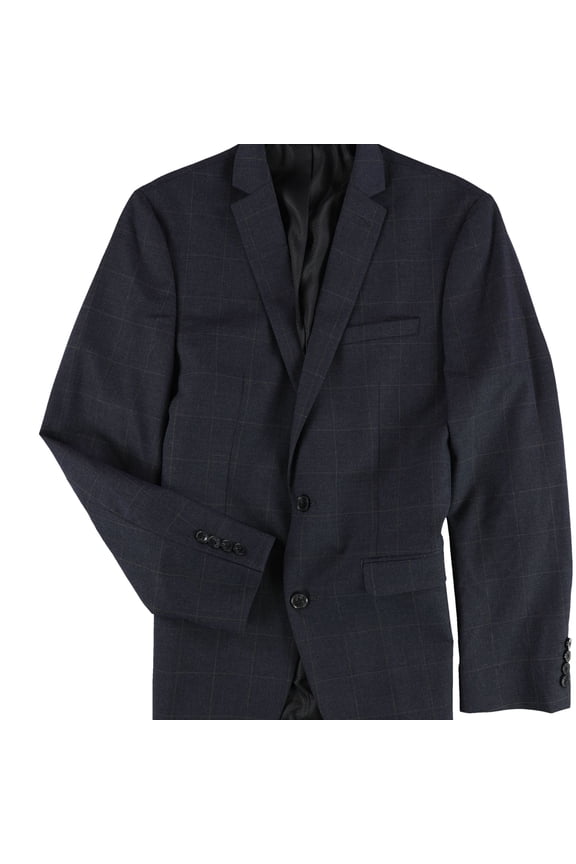 Mens Windowpane Two Button Blazer Jacket, Blue, 38 Long